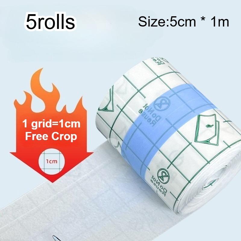 

5 Rolls of, Transparent, Stretchable Bandages - Ideal for Swimming, Showering & Tattoo Care, Secure Adhesive with Grid Patterns