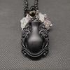Genuine Obsidian Jade Ruyi Pendant Necklace - Unisex Treasure Vase Design