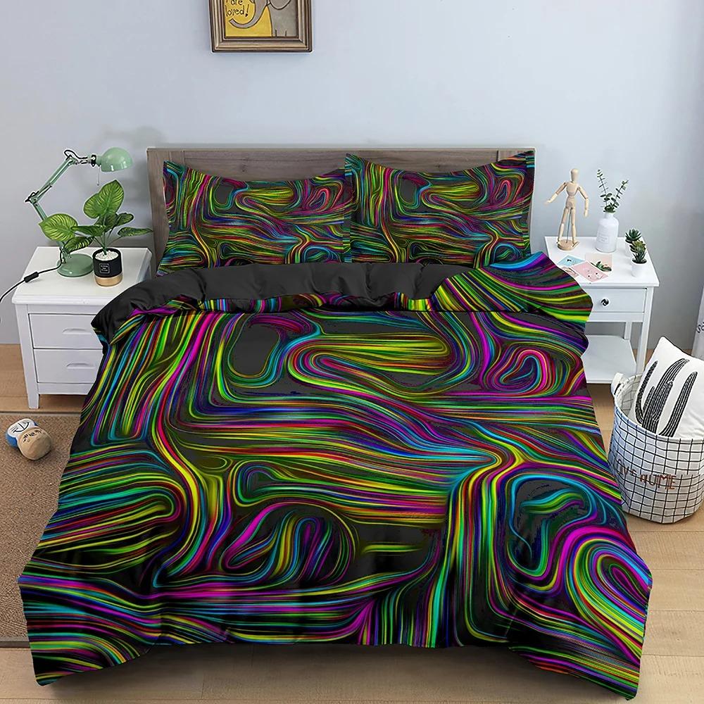 Geometrisches Bettbezug-Set Bettwäsche-Set Twin Full King Queen Size Psychedelisch 3D Abstrakt für Kinder Jugendliche Polyester Bettdeckenbezug
