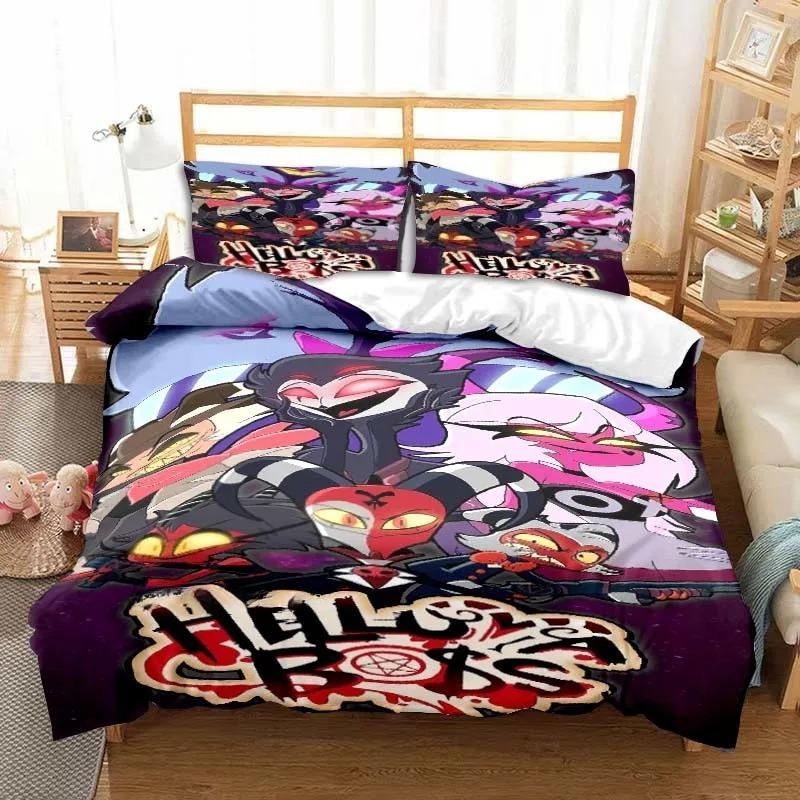 

Мультяшный постельный комплект H-Helluva-Boss Аниме Набор пододеяльников Мягкий Односпальный Полуторный размер Домашний декор Подарок на день рождения Четыре сезона Домашний декор EU single 135x200cm