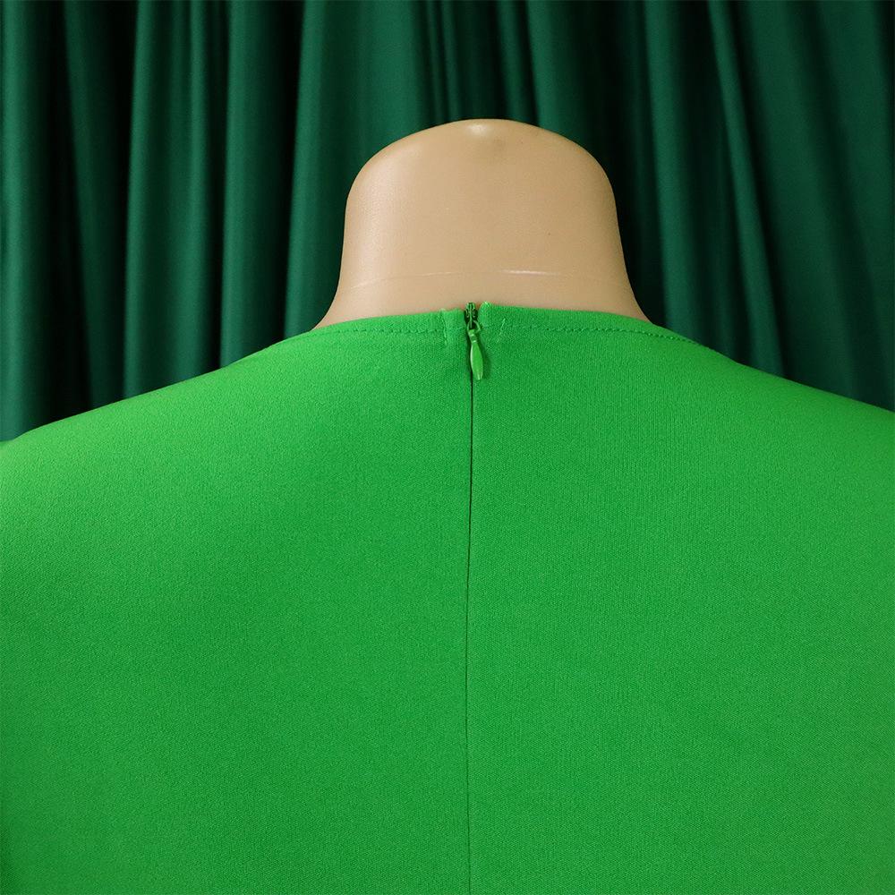 Modisches, lässiges Patchwork-Kleid für Damen im europäischen und amerikanischen Stil mit gepunkteten Puffärmeln und übergroßer Zunge