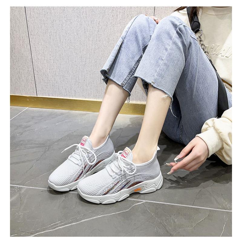 Women's Sports Shoes with Thick Soles, Height Increasing Casual Single Shoes, Breathable Fly Woven Women's Shoes