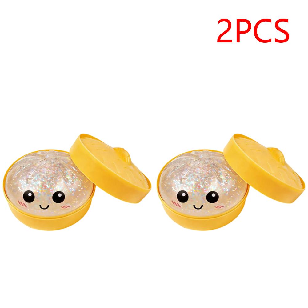 Glitter Bun with Food Steamer Stretchy Desk Toys Squeeze Dough Ball Soft Dumpling Bun Simulation Fidget Toy for Kids Adults