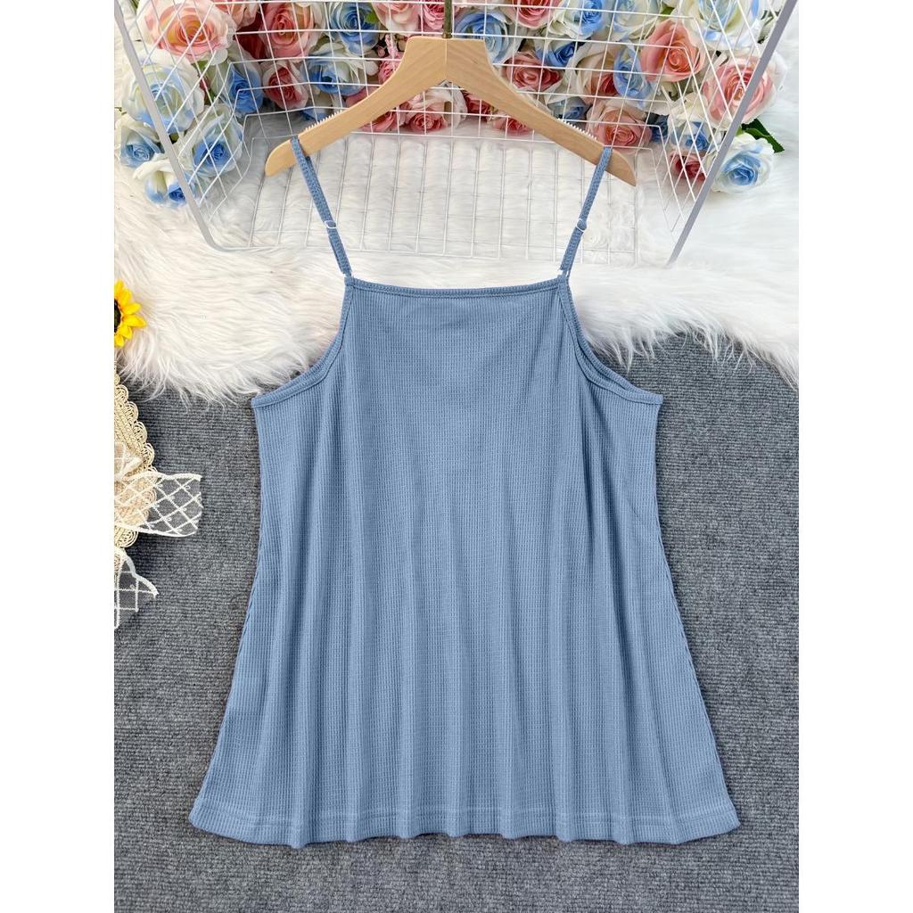 Waffle Patchwork Solid Color Cami Top, Slim Fit Fixed Button Camisole for Women Summer Crossbody Europe America