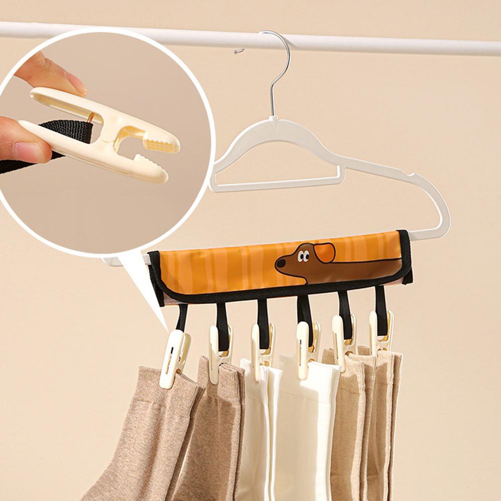 1PC Cartoon Fabric Wall Mounted Clothes Rack with 6 Snap Cap Clips Space Saving Laundry Drying Rack for Home Organization