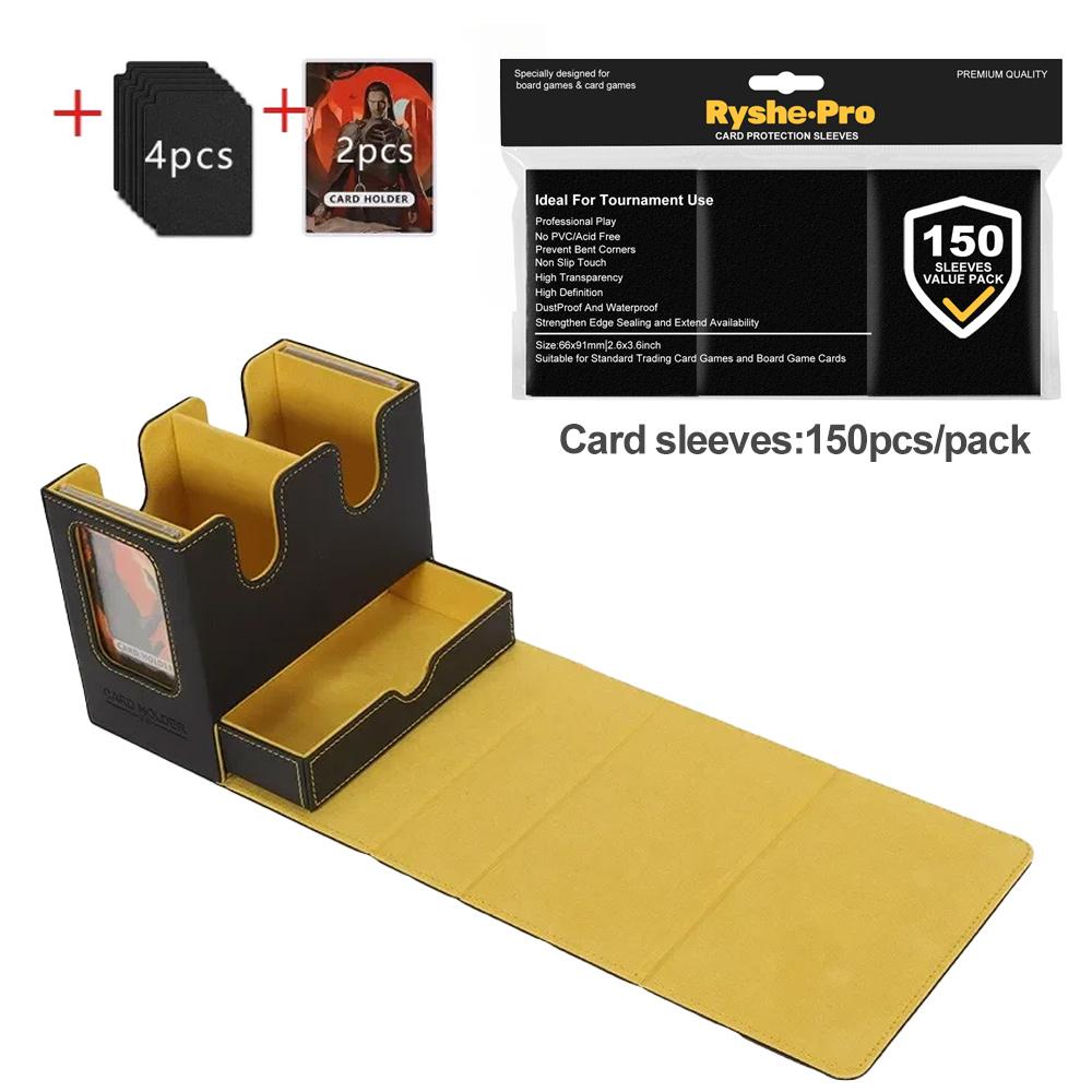 3 In 1 Commander Deck Box with 150 Premium Card Sleeves 66x91mm Trading Card Storage Box for MTG TCG PKM Cards with Dice Tray