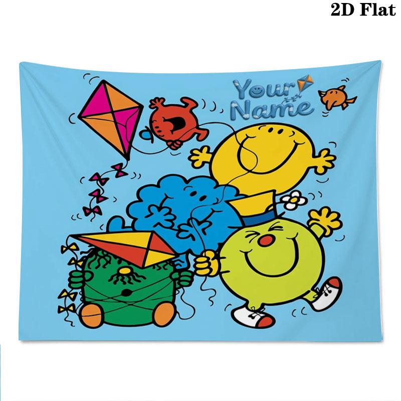 Mr. Men Little Miss Custom Name Wall Tapestry Aesthetic Wall Hanging Printed Fabric Blanket Decorative Tapestries for Bedroom Living Room Home Decor