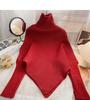 Women's Red High Collar Slim Knit Sweater - Autumn/Winter 2025 Korean Trend