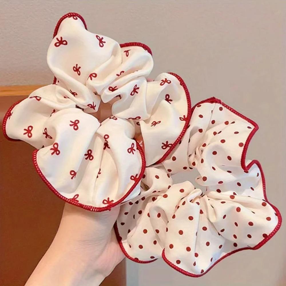 2/3pcs High End Red Cute Dot Plaid Scrunchies for Women Girls Soft Elastic Hair Ties Gentle Hair Bands Fashion Hair Accessories
