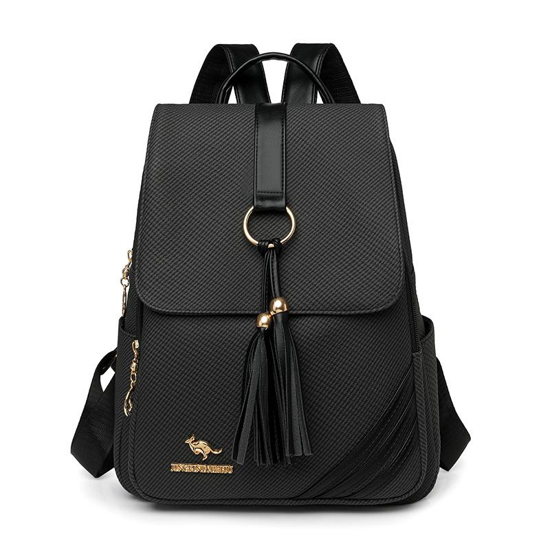 Schoolbag backpack women pu fabric texture commuting large capacity waterproof travel anti-theft backpack niche retro Baigou bag