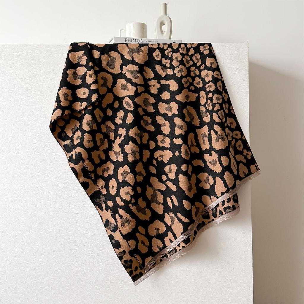 Shawl Warm Winter Scarf Women Leopard Stripes Cashmere Pashmina Thick Wrap Head Neck Foulard Luxury  Blanket Echarpe