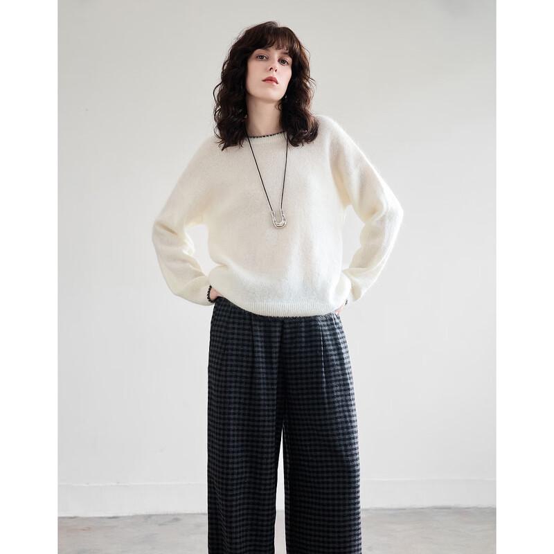 Demana Winter Wool Mohair Blend Patchwork Round Neck Knit Sweater