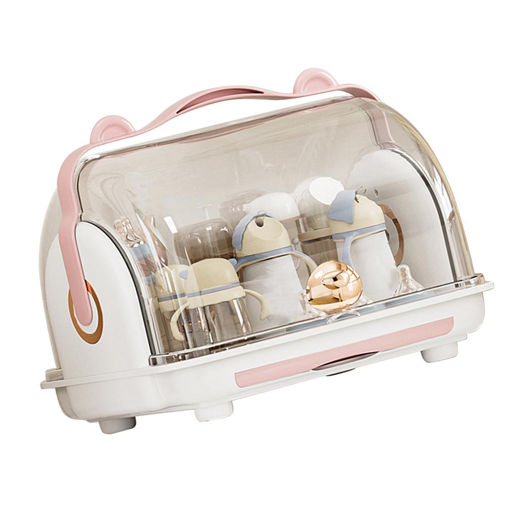 Baby Bottle Storage Box with Lid Dustproof Drying Rack Plastic Cabinet   for Toddler Tablewares