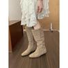 Höhenvergrößernde Khaki Wildleder Skinny Mittelhohe Stiefel Stiefel Herbst Einzelstiefel Ritterstiefel