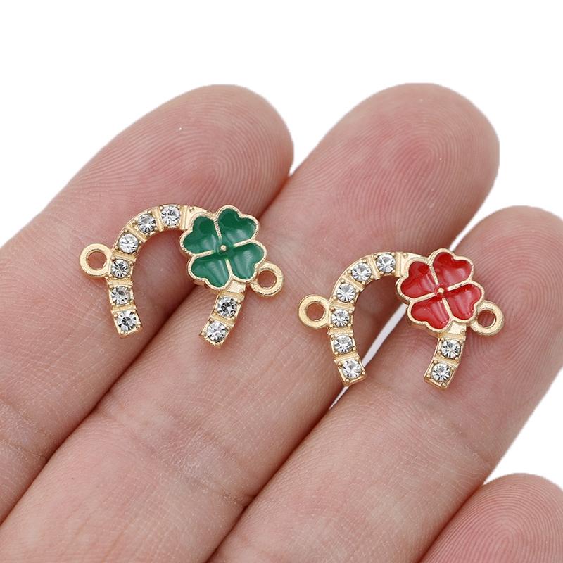5Pcs Gold Plated Crystal Clover Horseshoe Charm Connectors For Jewelry Making Bracelet Necklace Accessories Diy 22X15Mm