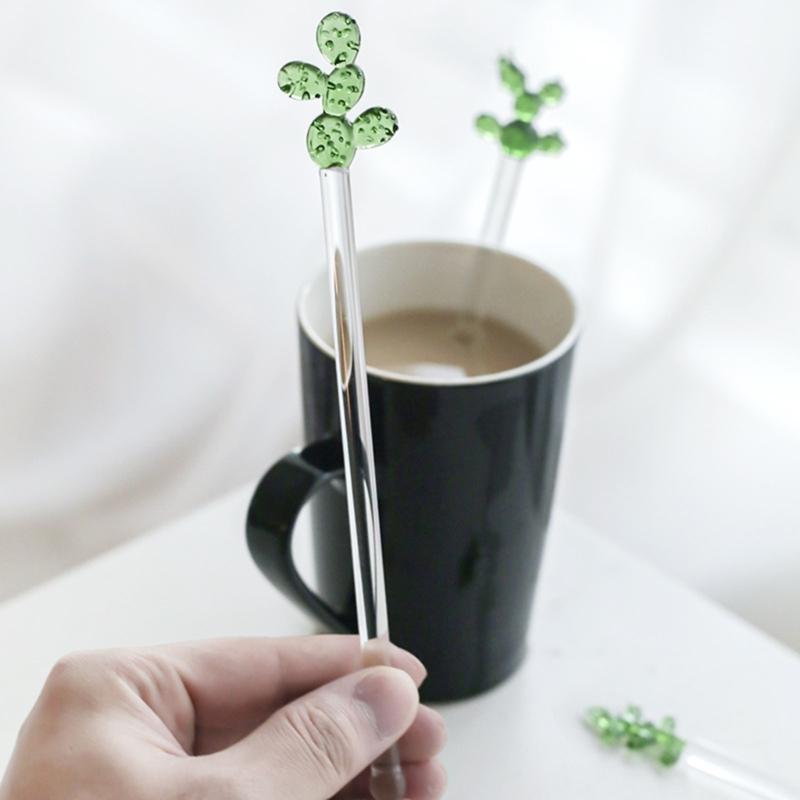 Cactus Glass Stirring Bar Coffee Stir Sticks Glass Reusable Drink Stir Stirrers for Chocolate Valentines Day Bar Party