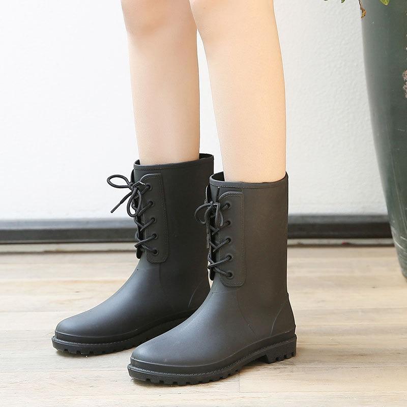 Material Medium tube rain boots women's non-slip water boots fashion rubber shoes overshoes riding boots lightweight outdoor rain shoes