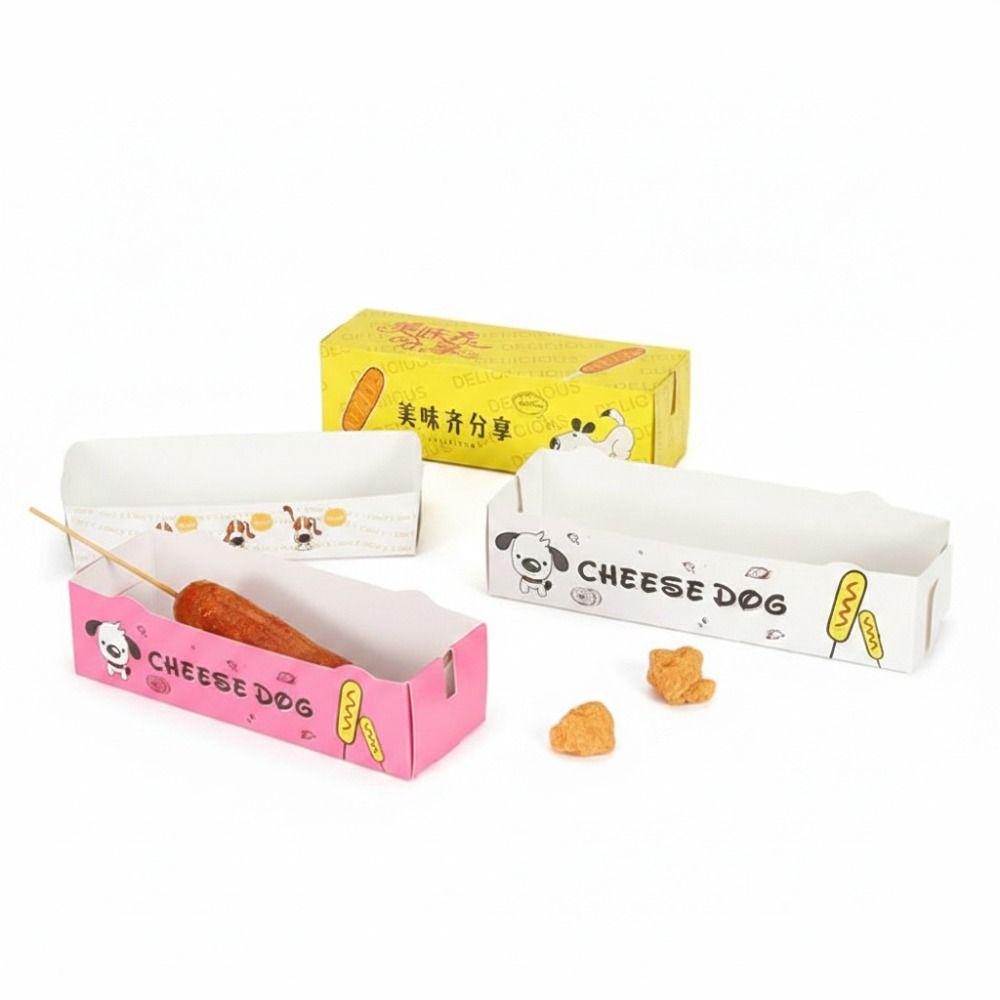 100PCS Boat Shape Sausage Tray Paperboard Takeaway Container Hot Dog Packaging Box Catering Use