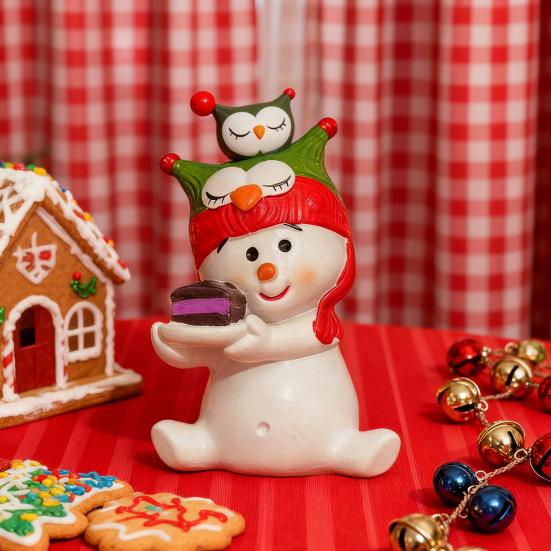 Christmas Snowman Figurine Mini 3" Resin Sitting Snowman Tabletop Decoration for Home Desk Shelf Fireplace Mantle Winter Holiday Party Supplies