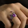 Purple Diamond Open Ring: European & American Dark Retro Punk Style for Women.
