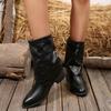 Fashion Metal Decoration Riding Boots Women  Autumn Sexy Pointed Toe Medium Heel Shoes Punk Soft Pleated Wandering Boots