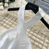 French holiday style white lace splicing neck dress women's pure desire high waist A word long dress elegant temperament