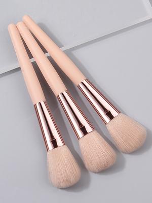 3PCS Wooden Handle Makeup Brush, Blush Brush, Highlight Brush, Contour Brush, Special Facial Beauty Tools for Makeup Artists