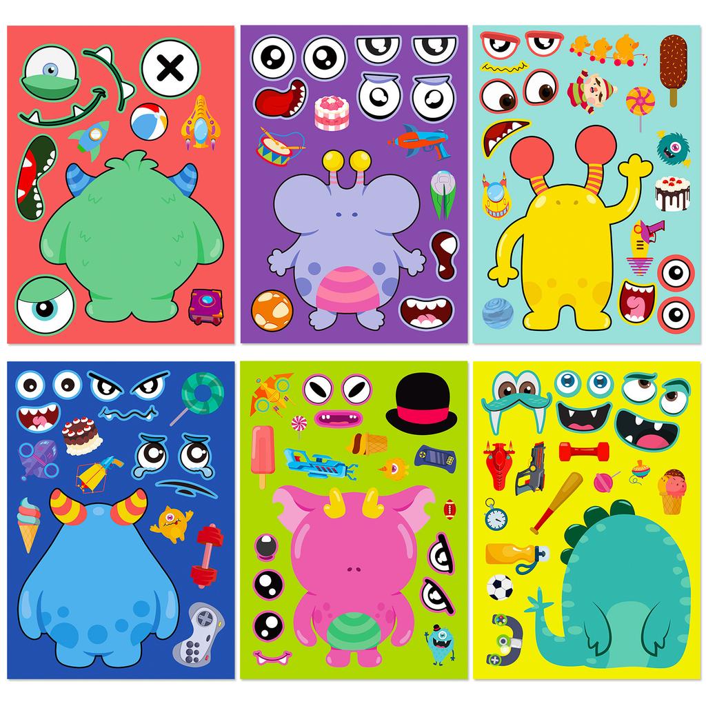 C6 Stück/Packung Verschiedene Bälle, Gesichtsausdruck-Wechsel-Sticker, Bälle, Verschiedene Ausdrücke, Gesichtsausdruck-Wechsel-Puzzles, Puzzle-Sticker für Kinder