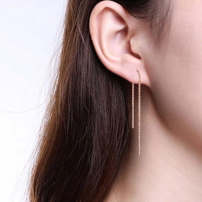 Rose Gold Plated Purple Gold O Chain Earrings Rose Gold Fashion Color Gold Long Earrings