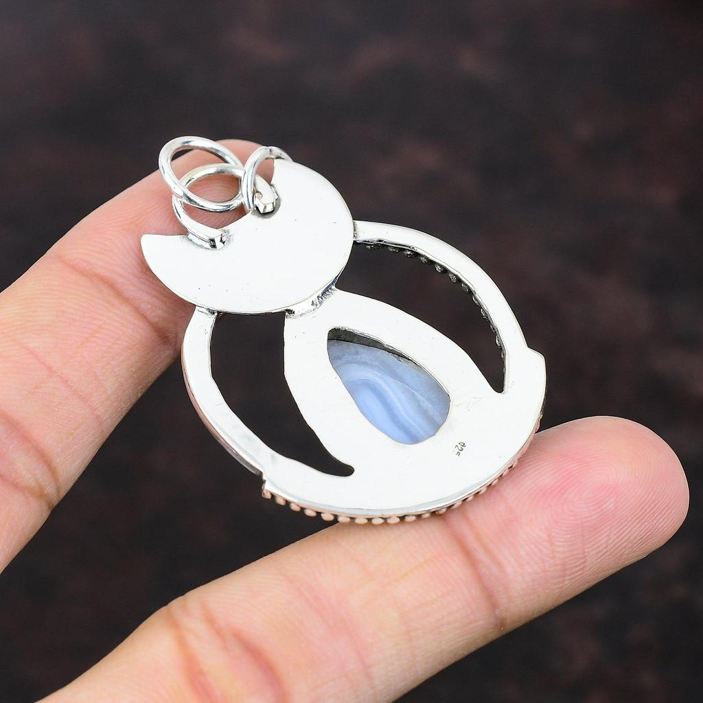 Blue Lace Agate Pendant 925 Sterling Silver Pendant Handmade Brand New Jewelry Dainty Gemstone Pendant Healing Stone Jewelry Gift For Mother