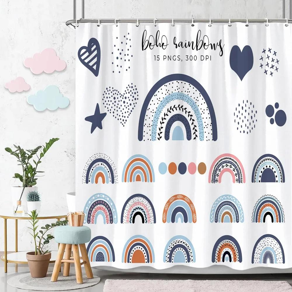 Beautiful Love Rainbow Shower Curtain Gift Idea Bohemian Printed Pattern Polyester Fabric Bath Curtain Bathroom Decor With Hooks