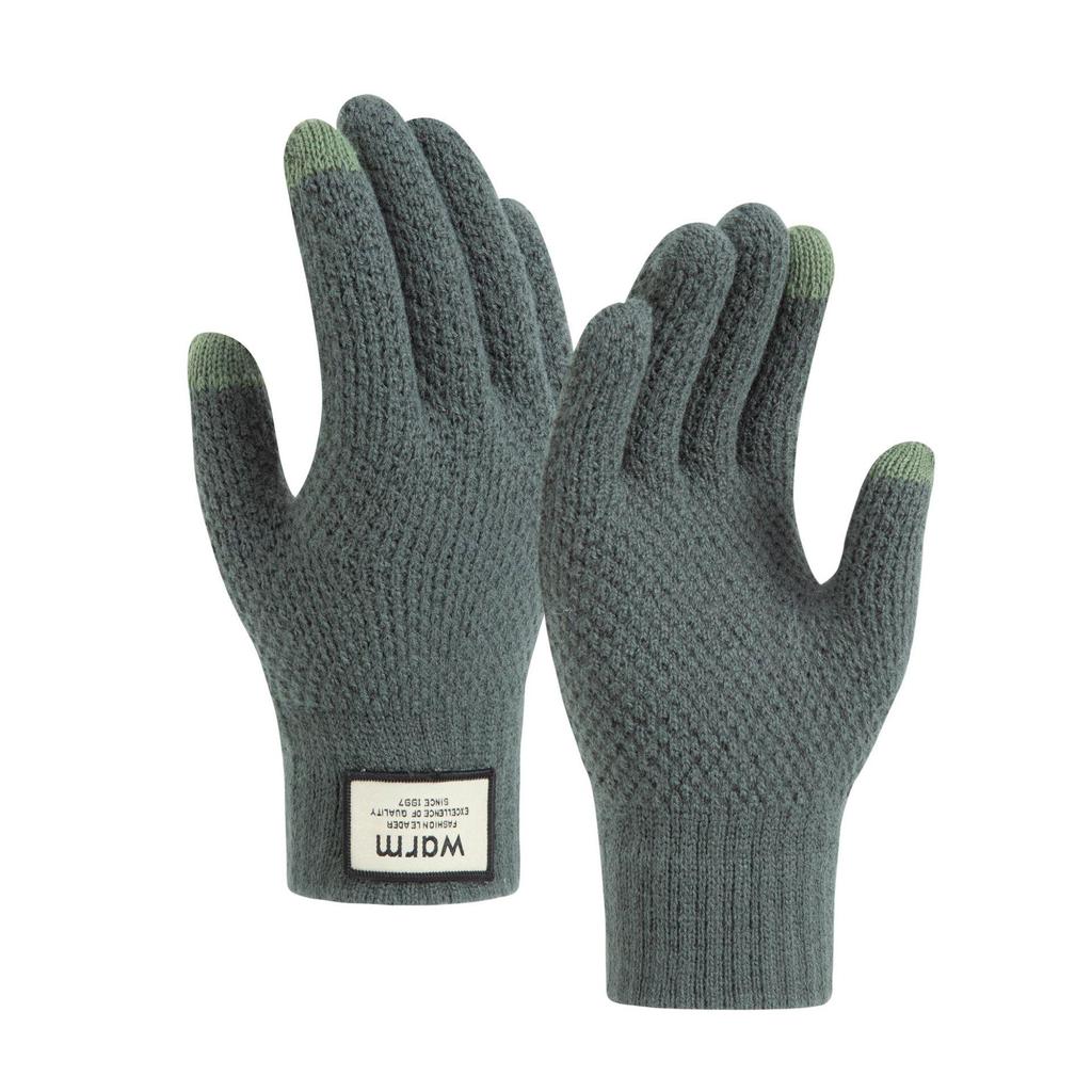 Men's Winter Fleece-Lined Knitted Cycling Gloves - Warm, Thick, Woolen, Touchscreen Compatible