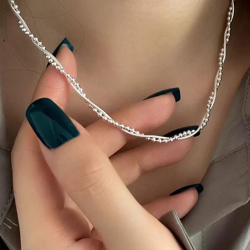 PANJBJ 925 Sterling Silver Line Necklace for Women Girl Fashion Concise Individuality Jewelry Birthday Gift Dropshipping