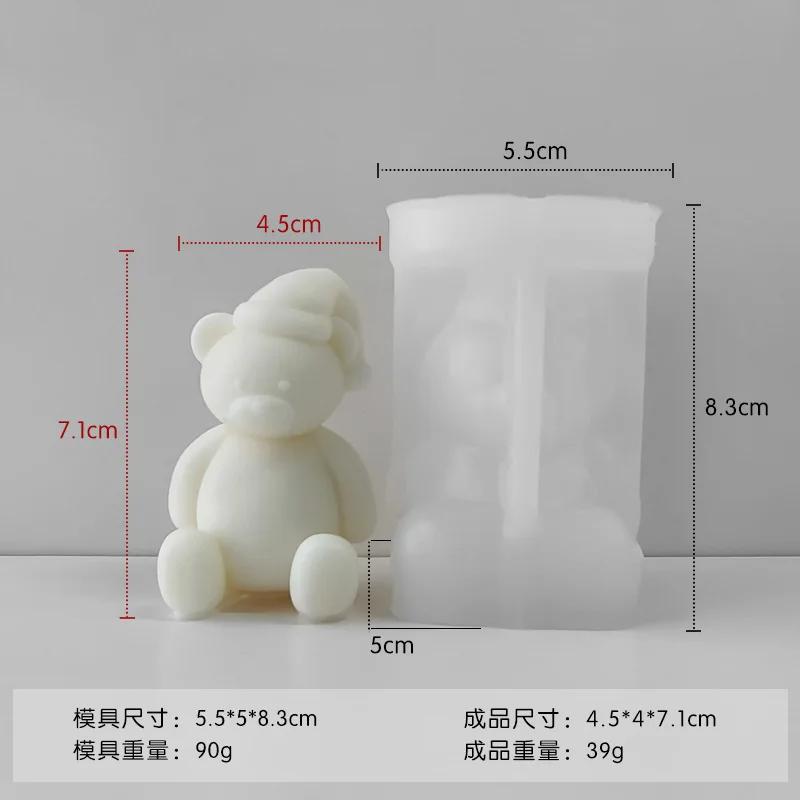 Christmas Hat Bear Silicone Candle Mold DIY Cartoon Bear Aromatherapy Candle Gypsum Soap Resin Cement Mold Christmas Gift