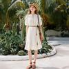 Xiangying French Lace Bohemian White Summer Midi Dress