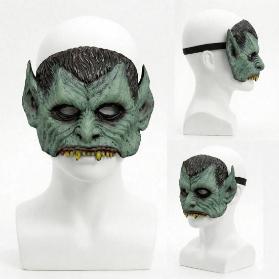 Soft Foam Vampire Mask Green Halloween Mask, Half Face with Pointy Ears & Sharp Teeth, Retro Comfortable Horror Costume Distressed Party Lightweight