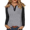 Women's T Shirt Color Block Button Long Sleeve Daily Weekend Fashion Basic V- Neck Regular Top
