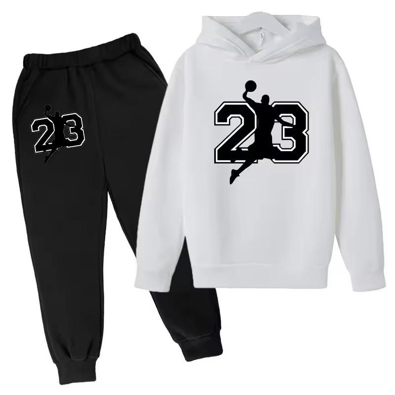 Autumn Winter Basketball #23 Silhouette Printed Hoodies Sweatpants Set Fashionable Casual Warm Sports Long Sleeved Pants Men's Sport Wear
