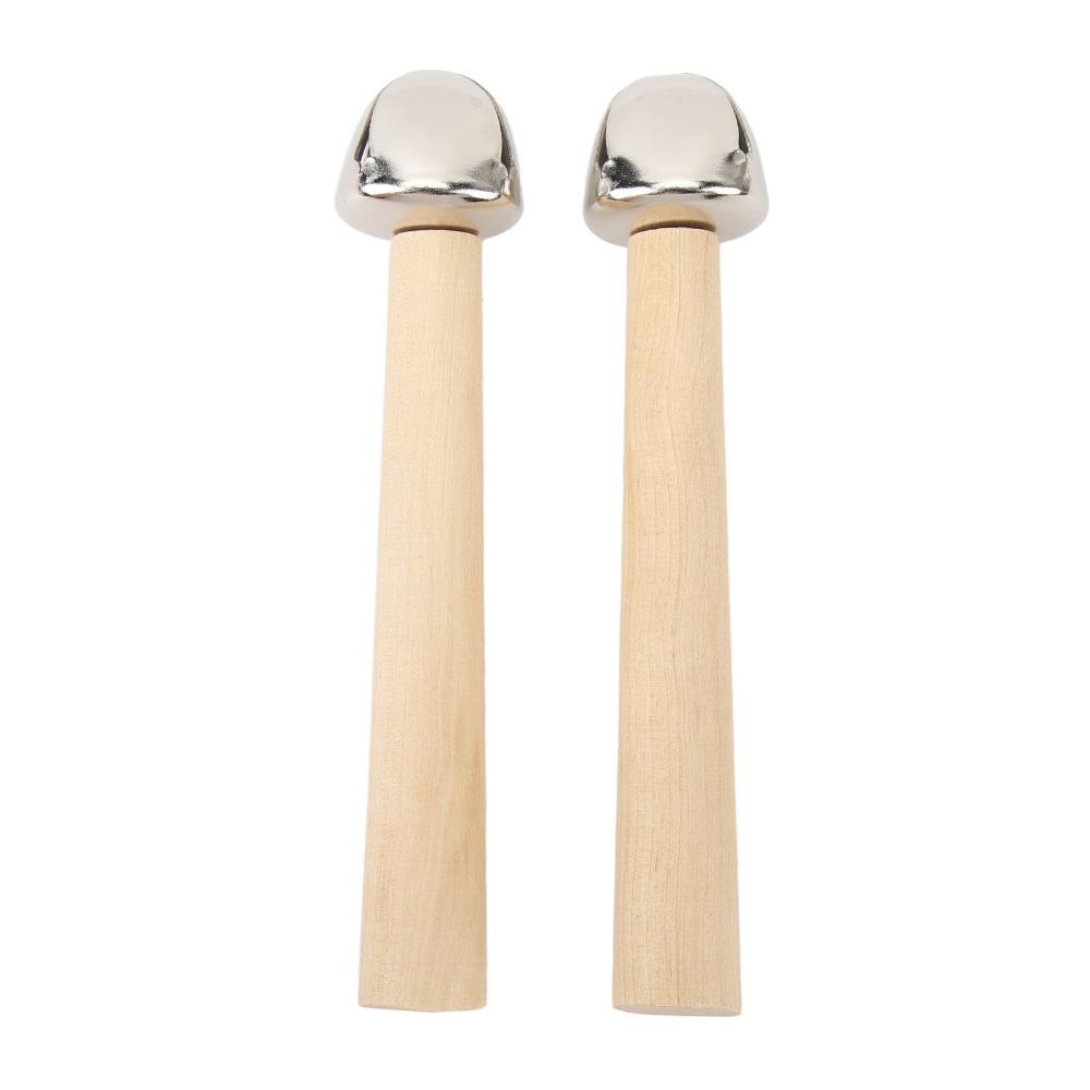 2PCS Clear Pleasant Sounds Orff Hand Bells Metal+Wood Wooden Hand Bells Hand Bells Music Learning