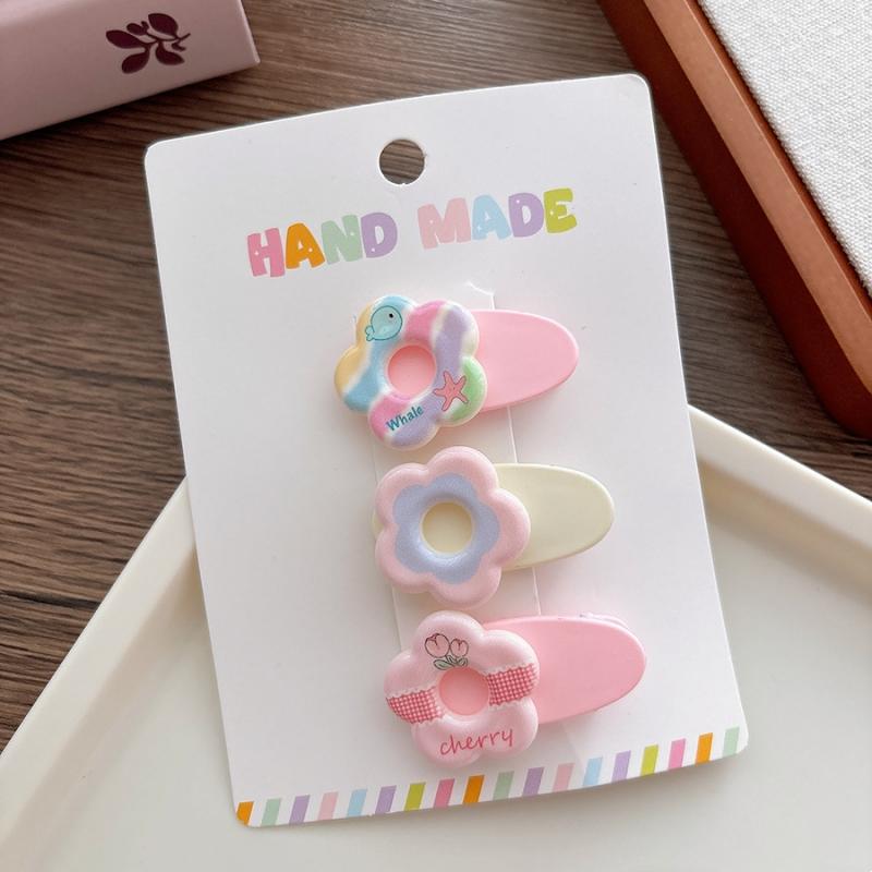 3Pcs/Set Korean Hair Clips Non Slip Girls Floral Barrettes for Baby Side Bangs Toddler Headwear Hair Accessories
