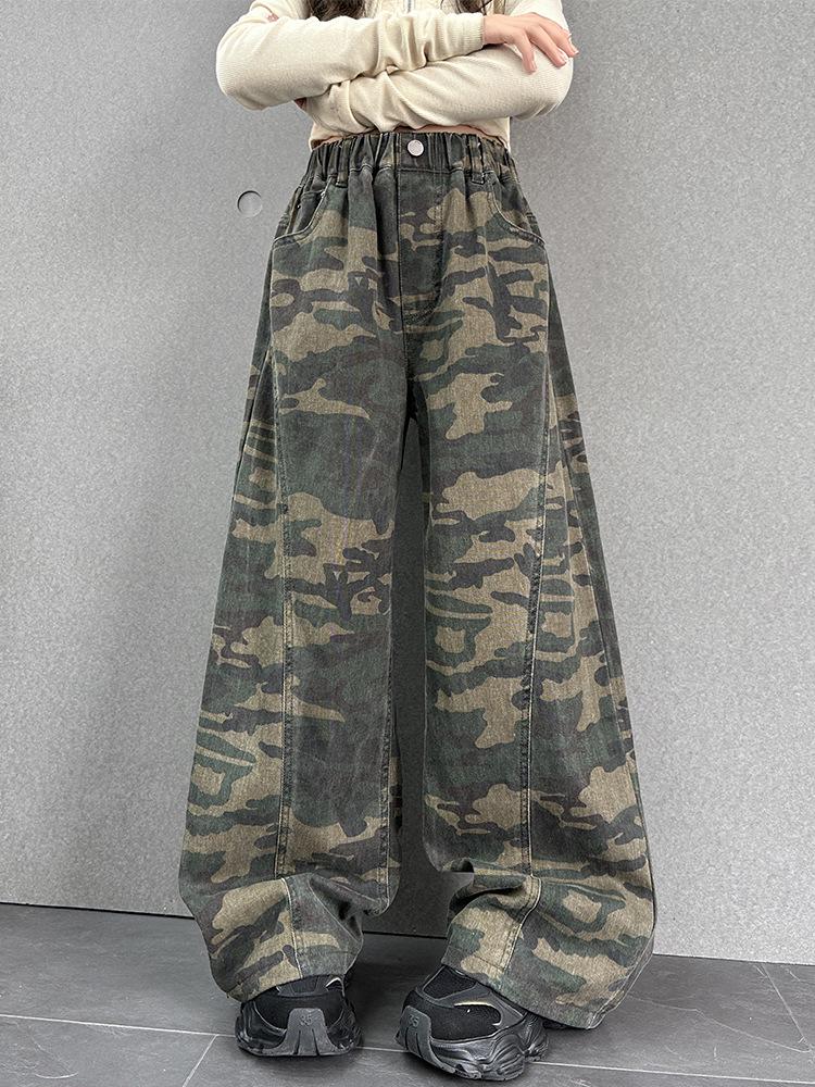 Mädchen Camouflage Patchwork Weite Hosen - Herbst 2026 Kollektion für mittlere & große Kinder