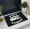 VIKAMA Happy Camping Welcome Doormat Retro Car Pine Tree Pattern Indoor Outdoor Rug Non-Slip Floor Mat Forest Theme Decor Carpet