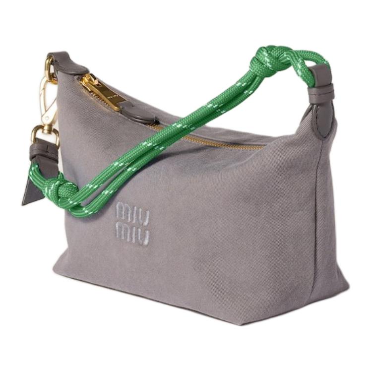 MIU MIU Gabardine Besticktes Logo Stoff-Tragetasche Damen Handtaschen Aluminium Smaragdgrün 5NE841_2IA7_F04S3