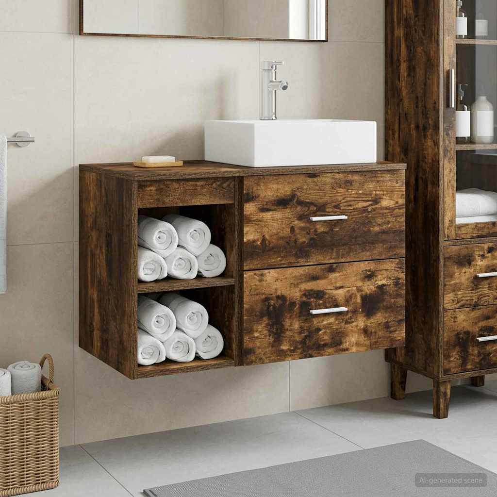 Bathroom Furniture Set 2 pcs Smoked Oak Wood Based Material