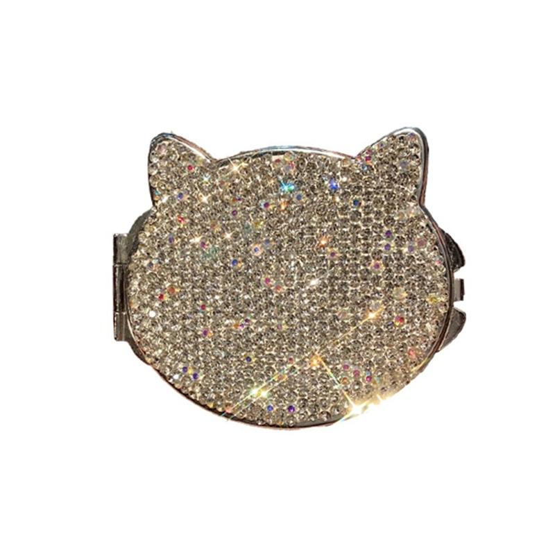 1 Pcs Cute Cat Foldable Pocket Mirror With Double Side Mini Diamond Painting Mirror For Home Travel Outdoor Use