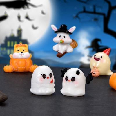 Cartoon Style Resin Craft Halloween Figurine DIY Ghost Halloween Small Ornament Elf Cute Pumpkin Statue Embellishment