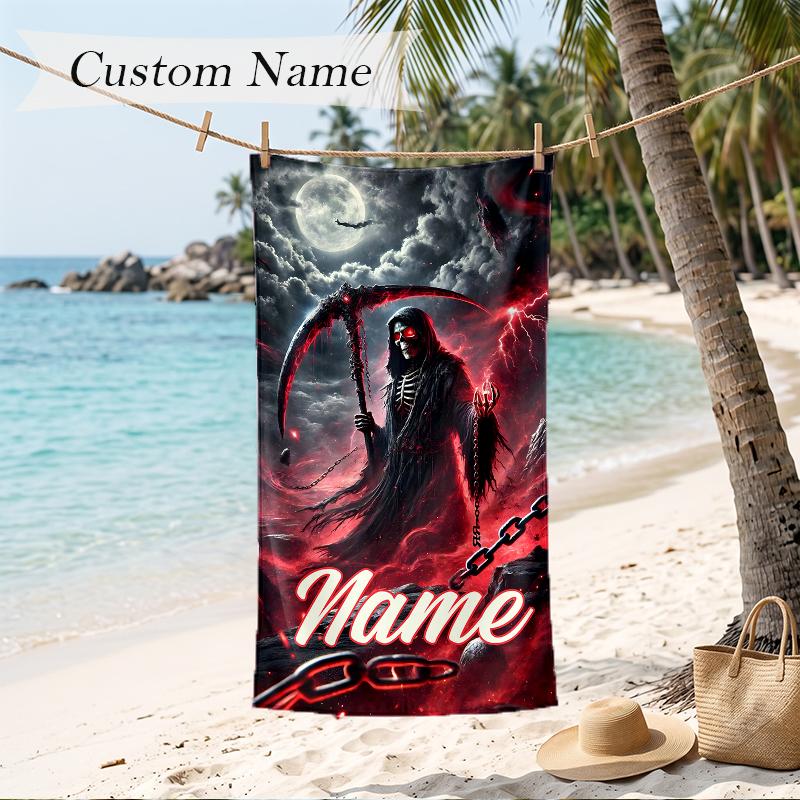 Dark Gothic Custom Name Printed Beach Towel Personalized Soft Towel For Swimming Beach Travel