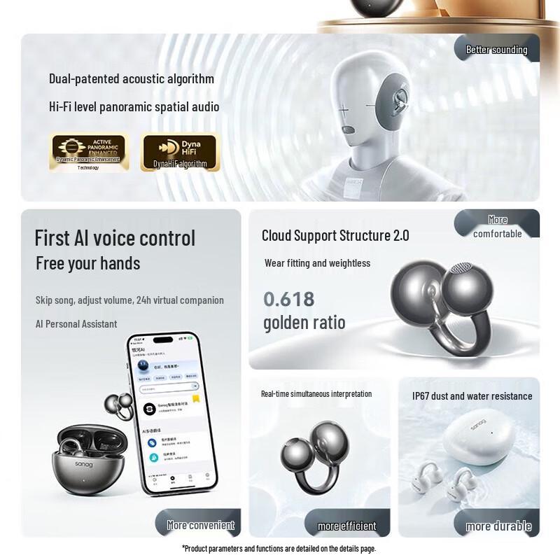 SANAG S7S Ultra AI Ear-Clip Bluetooth Headset