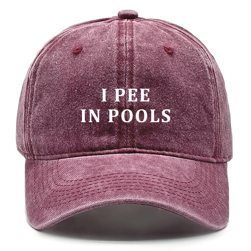 White I PEE IN POOLS Printed Baseball Cap Adjustable Trendy Snapback Hat Lightweight Unisex Sun Hat for Casual Hiking