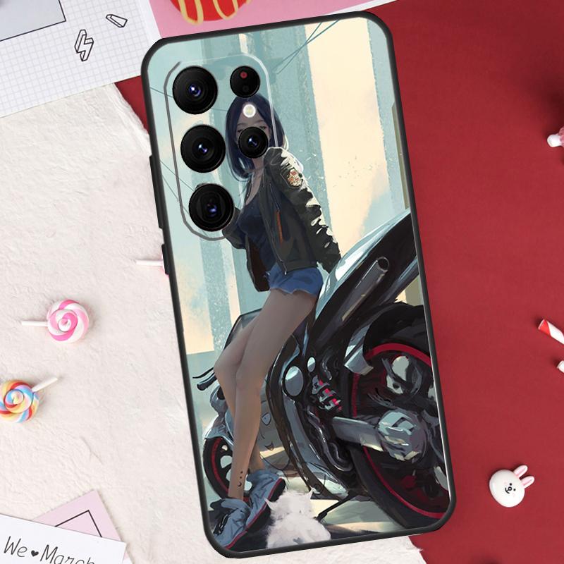 

Motorcycle girl Anime Case For Samsung Galaxy S26 Ultra S20 S21 S22 S23 S24 S25 Ultra S10 Plus S25 FE Cover Shell Galaxy S26 Plus